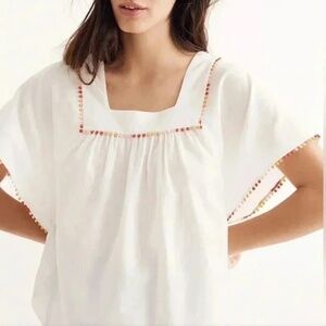 Madewell Pom-Pom Butterfly Top Pullover Blouse Short Sleeve 100% Cotton Med